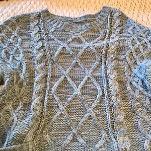 Chunky Oversized Cable Knit Sweater, Grey / Blue